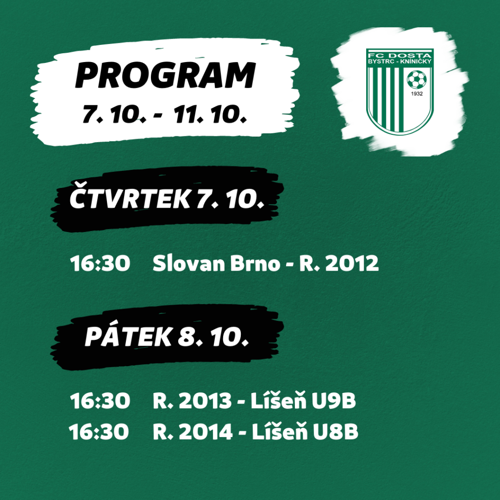 FC Dosta Bystrc - Kníničky Program 7. 10. - 11. 10. Novinky