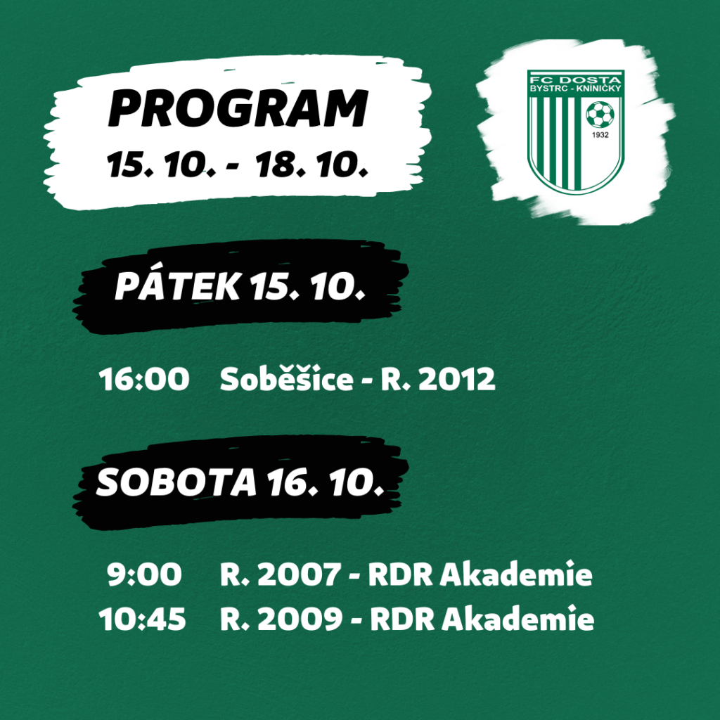 FC Dosta Bystrc - Kníničky Program 15. 10. - 18. 10. Novinky