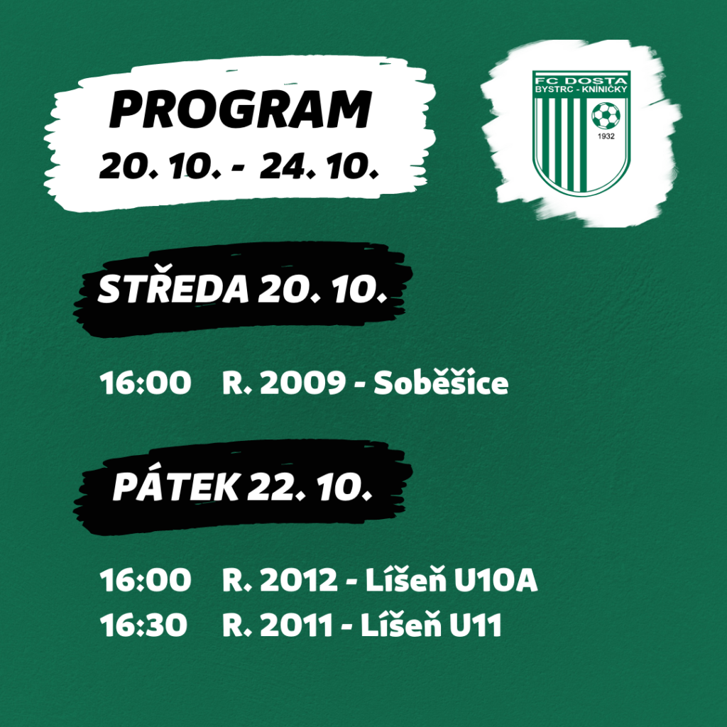 FC Dosta Bystrc - Kníničky Program 20. 10. - 24. 10. Novinky
