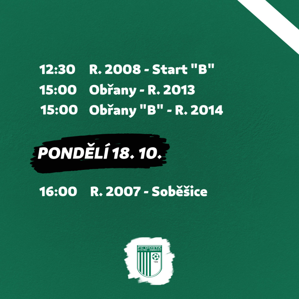 FC Dosta Bystrc - Kníničky Program 15. 10. - 18. 10. Novinky
