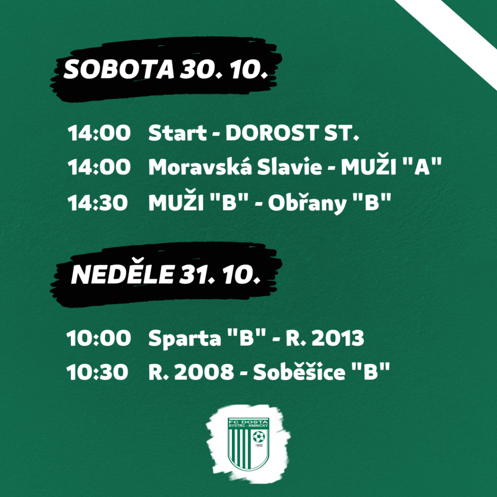 FC Dosta Bystrc - Kníničky Program 26. 10. – 31. 10. Novinky