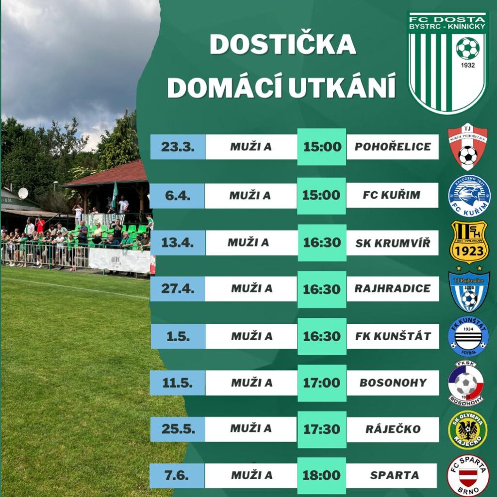 FC Dosta Bystrc - Kníničky Rozpis domácích zápasů A-mužů Muži "A"